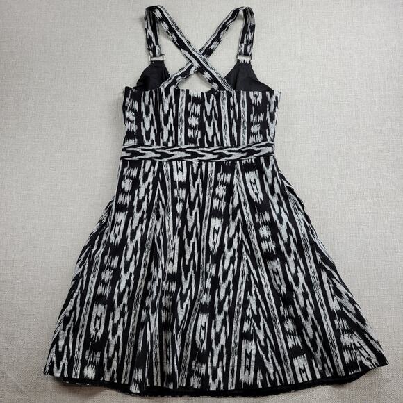 RACHEL Rachel Roy Womens Dress 6 Black Gray Ikat Print Criss Cross Straps Mini - Picture 3 of 13